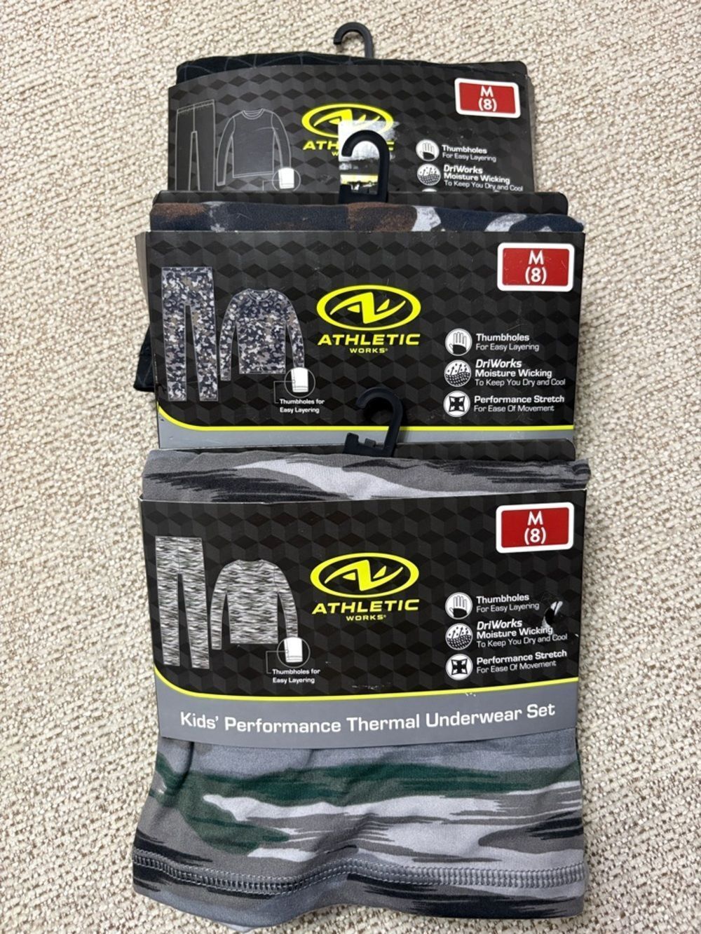 NWT 3 pairs Athletic Works Boys' Camo/ Black Thermals M size 8